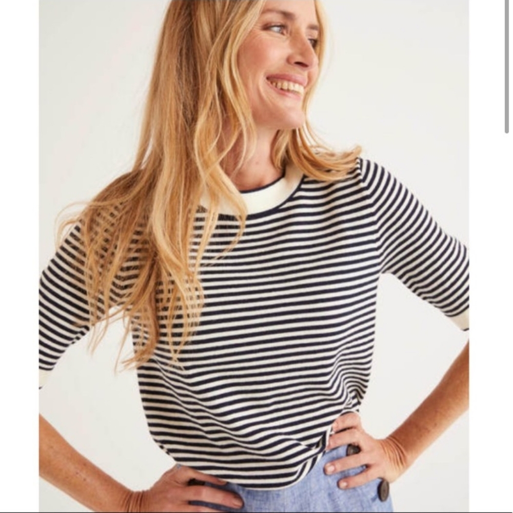 Boden Black and White Striped Short Sleeve Tee